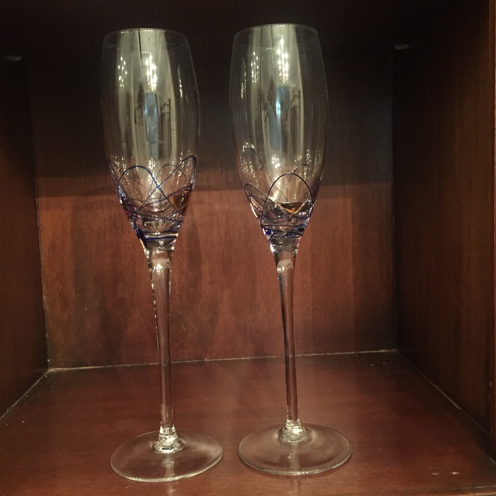 Champagne Flute Set of two with Blue swirl design